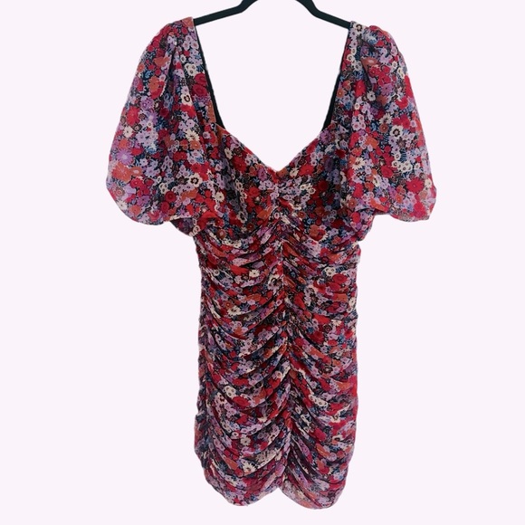 NWOT Zara Floral Print Dress with Draping and Puff Sleeves Size Medium - Picture 6 of 8